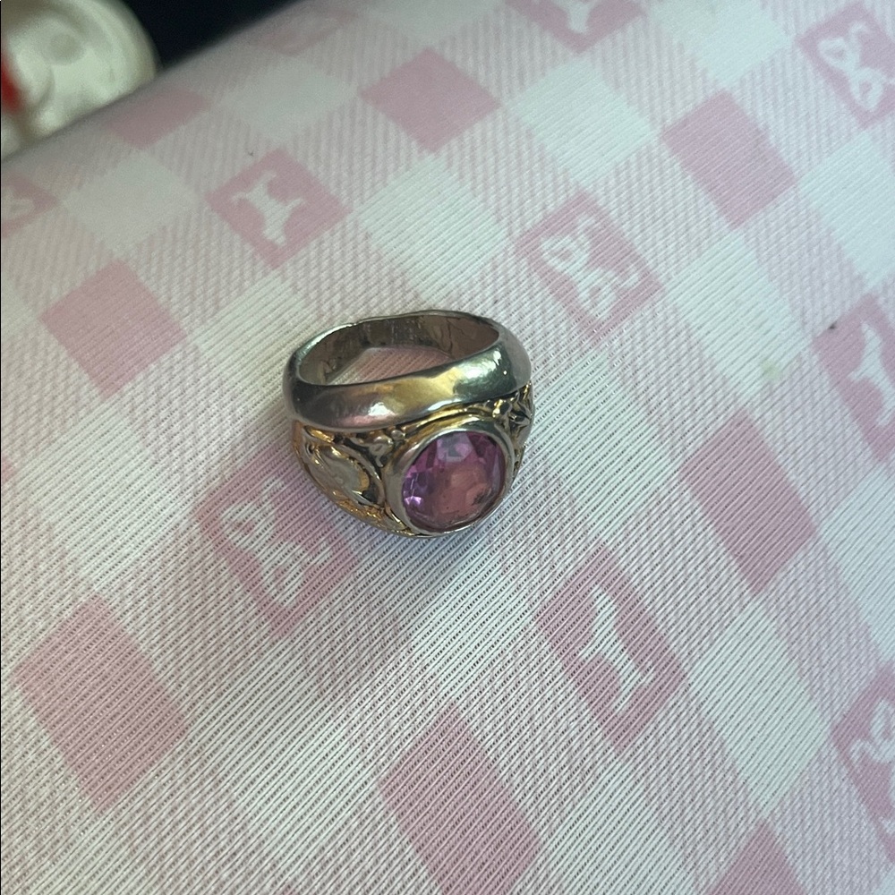 Vintage handmade ring with pink stone